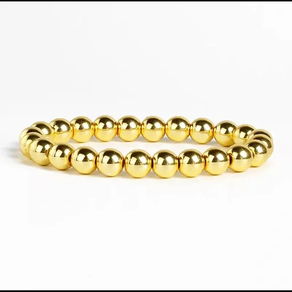 Gold Hematite Bracelet Beaded Stretch 8mm & 4mm - Picture 2 of 2